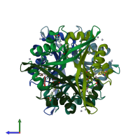 PDB entry 1naq coloured by chain, side view.