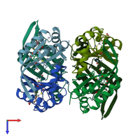 PDB entry 1naq coloured by chain, top view.