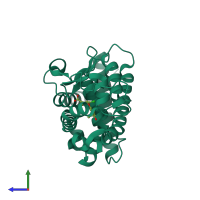 Monomeric assembly 1 of PDB entry 1nax coloured by chemically distinct molecules, side view.