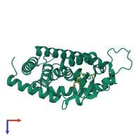 Monomeric assembly 1 of PDB entry 1nax coloured by chemically distinct molecules, top view.