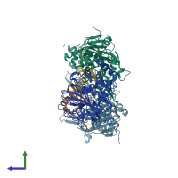 PDB entry 1nbf coloured by chain, side view.