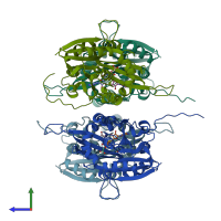 PDB entry 1nbh coloured by chain, side view.