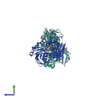 PDB entry 1nbo coloured by chain, side view.