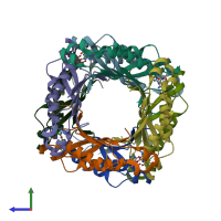 PDB entry 1nbu coloured by chain, side view.