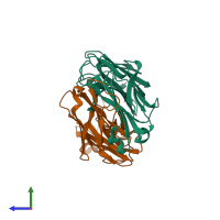 PDB entry 1nbv coloured by chain, side view.