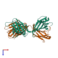 PDB entry 1nbv coloured by chain, top view.
