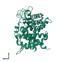 PDB entry 1nc5 coloured by chain, side view.