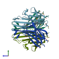 PDB entry 1nc7 coloured by chain, side view.