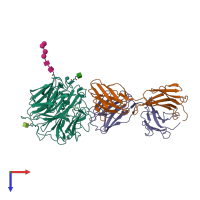 PDB entry 1ncc coloured by chain, top view.