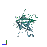PDB entry 1nch coloured by chain, side view.