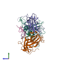 PDB entry 1ncq coloured by chain, side view.