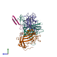 PDB entry 1nd3 coloured by chain, side view.