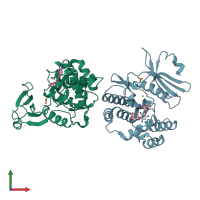 PDB entry 1nd4 coloured by chain, front view.