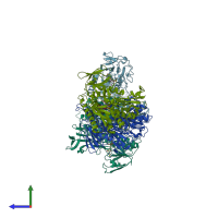 PDB entry 1nda coloured by chain, side view.