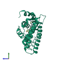 PDB entry 1nde coloured by chain, side view.