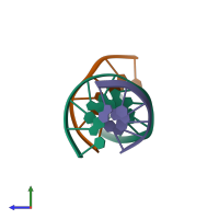 PDB entry 1ndn coloured by chain, side view.