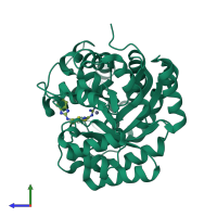 PDB entry 1ndv coloured by chain, side view.