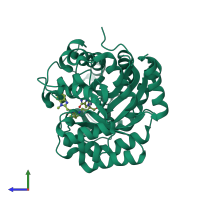 PDB entry 1ndz coloured by chain, side view.