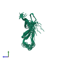 PDB entry 1ne3 coloured by chain, ensemble of 20 models, side view.