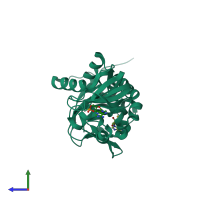 PDB entry 1ne4 coloured by chain, side view.