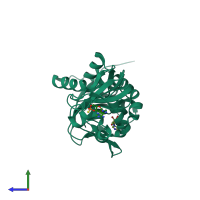 PDB entry 1ne6 coloured by chain, side view.