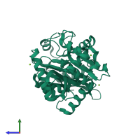 PDB entry 1ne9 coloured by chain, side view.
