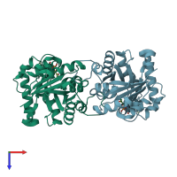 PDB entry 1ney coloured by chain, top view.