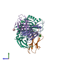 PDB entry 1nez coloured by chain, side view.
