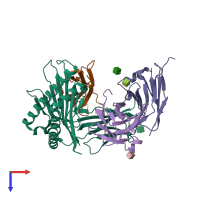 PDB entry 1nez coloured by chain, top view.