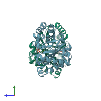 PDB entry 1nf0 coloured by chain, side view.