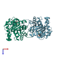 PDB entry 1nf0 coloured by chain, top view.