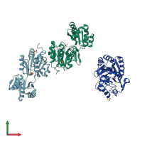 PDB entry 1nf2 coloured by chain, front view.