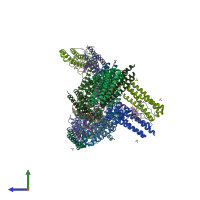 PDB entry 1nf4 coloured by chain, side view.