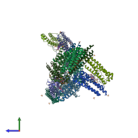PDB entry 1nf6 coloured by chain, side view.