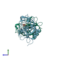 PDB entry 1nfs coloured by chain, side view.