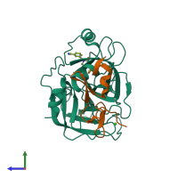 PDB entry 1nfu coloured by chain, side view.