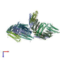 PDB entry 1nfv coloured by chain, top view.