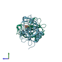PDB entry 1nfz coloured by chain, side view.