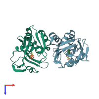 PDB entry 1nfz coloured by chain, top view.