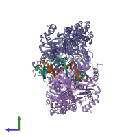 PDB entry 1ng9 coloured by chain, side view.