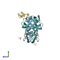 PDB entry 1nh0 coloured by chain, side view.