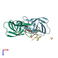 PDB entry 1nh0 coloured by chain, top view.