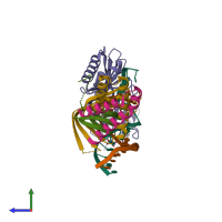 PDB entry 1nh2 coloured by chain, side view.