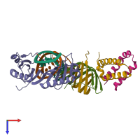 PDB entry 1nh2 coloured by chain, top view.