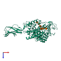 PDB entry 1nh6 coloured by chain, top view.