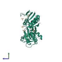 PDB entry 1nh7 coloured by chain, side view.