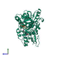 PDB entry 1nht coloured by chain, side view.