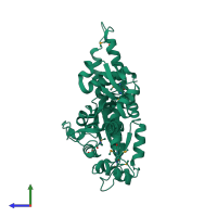 PDB entry 1ni3 coloured by chain, side view.