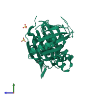 PDB entry 1ni9 coloured by chain, side view.