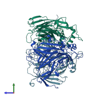 PDB entry 1nia coloured by chain, side view.
